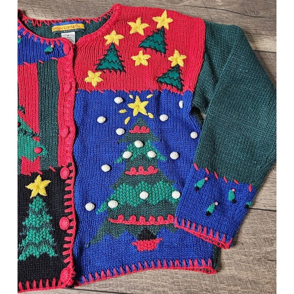 Bryn Connelly Vintage Sweater Cardigan Christmas Holiday Petite - Picture 4 of 13